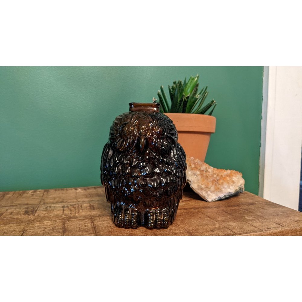 Vintage Libbey Wise Old Owl Amber Glass Bank